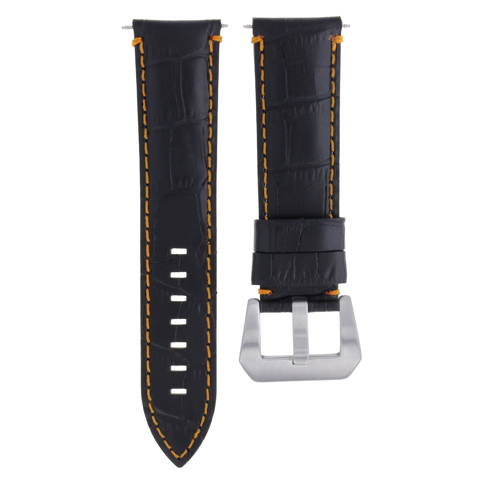 24MM LEATHER WATCH BAND STRAP FOR ANONIMO WATCH BLACK ORANGE STITCHING