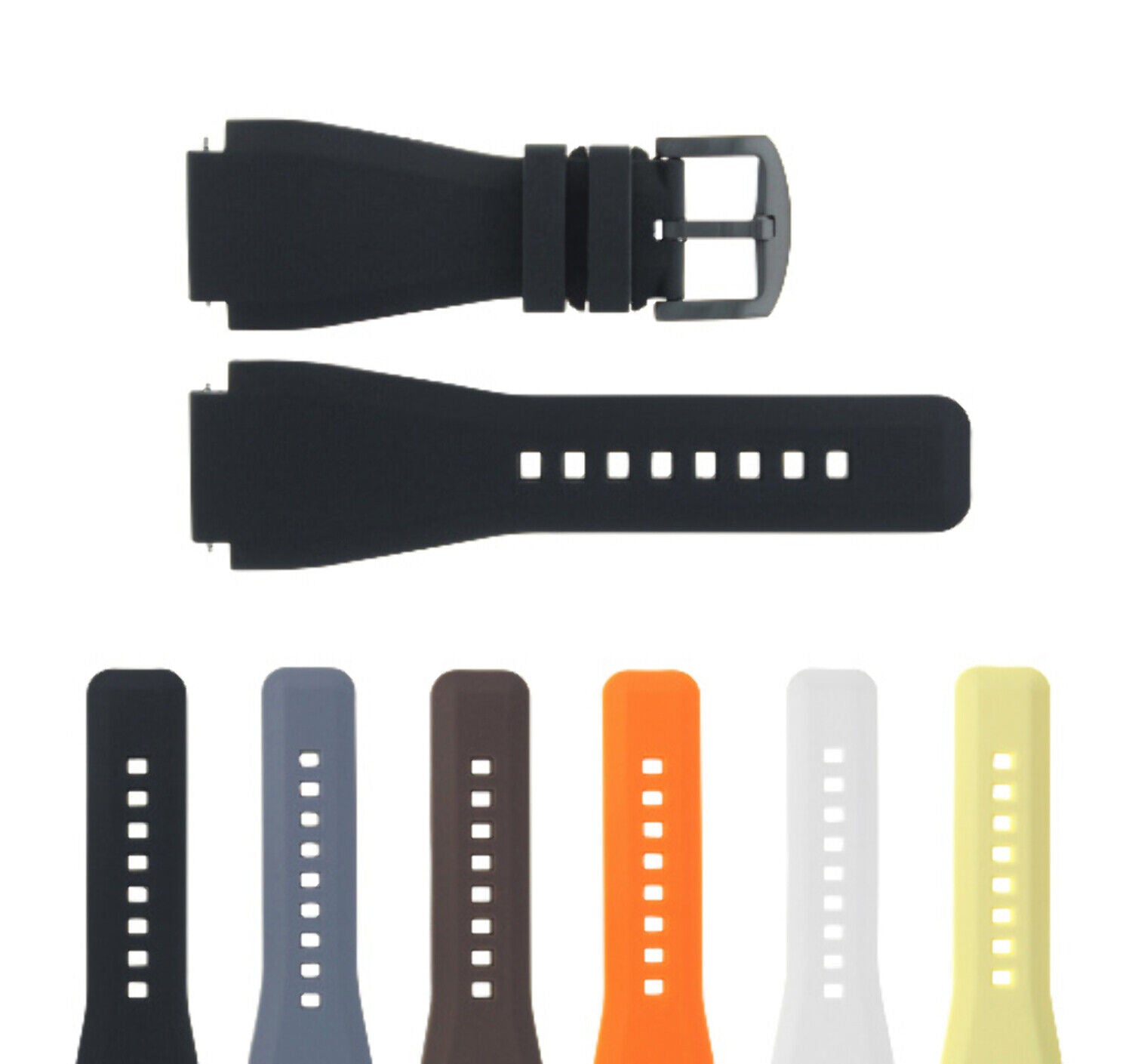 24MM SILICONE RUBBER WATCH BAND STRAP FOR BELL & ROSS BR-01-BR-03 + BLACK BUCKLE