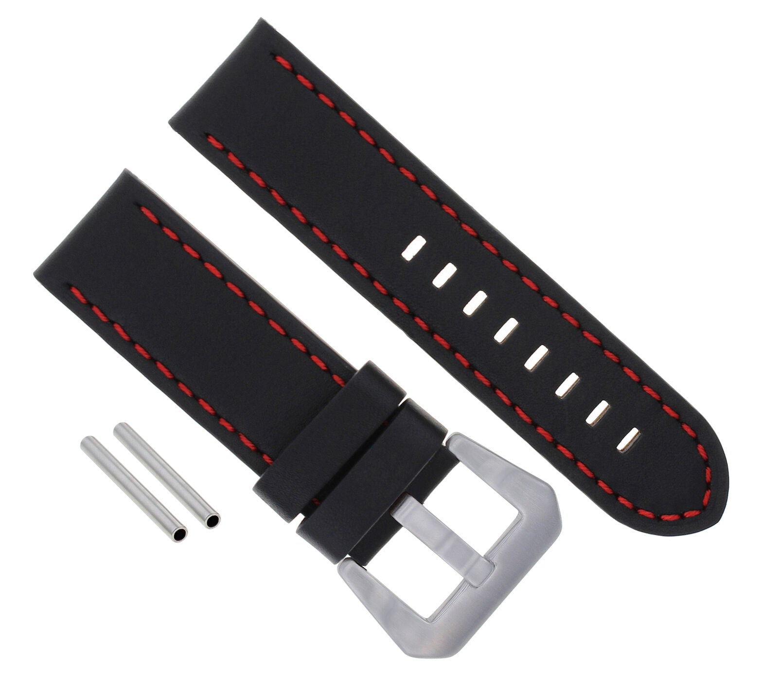 20MM PAM LEATHER WATCH BAND STRAP FOR 40MM PANERAI LUMINOR BLACK RED STICHING