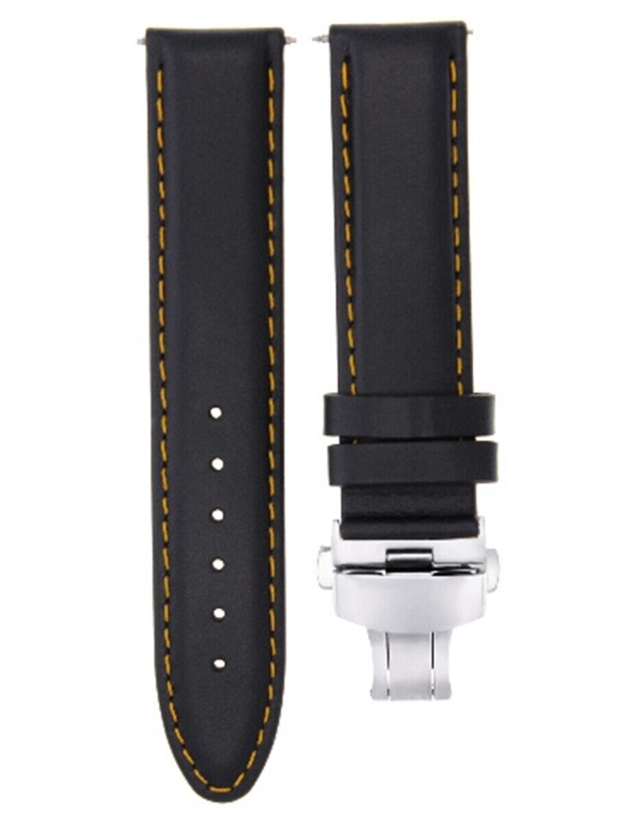 22MM LEATHER WATCH BAND STRAP SMOOTH DEPLOYMENT FOR OMEGA PLANET OCEAN BLACK OS