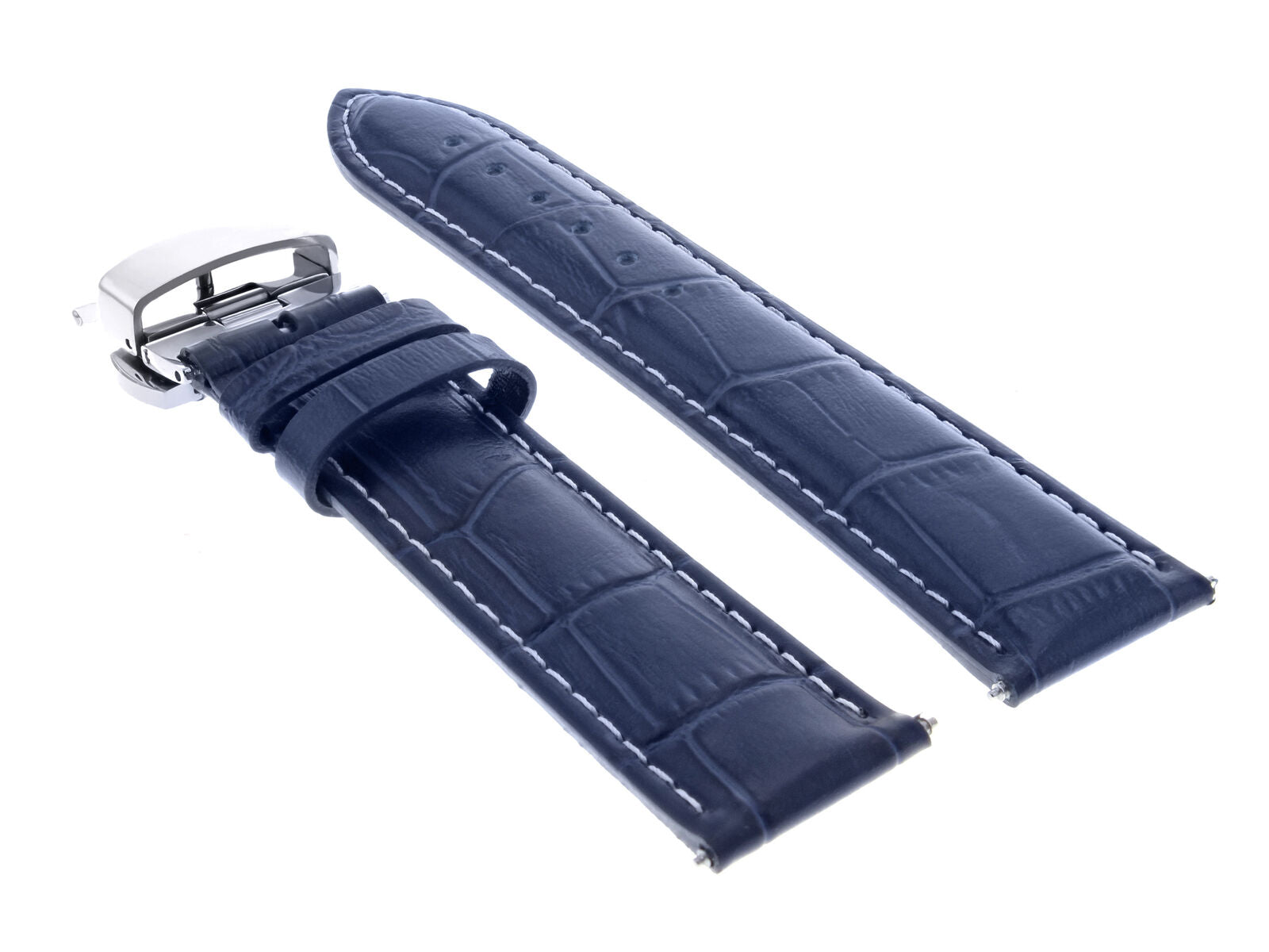 22MM LEATHER WATCH BAND STRAP DEPLOYMENT BUCKLE CLASP FOR BAUME MERCIER BLUE WS