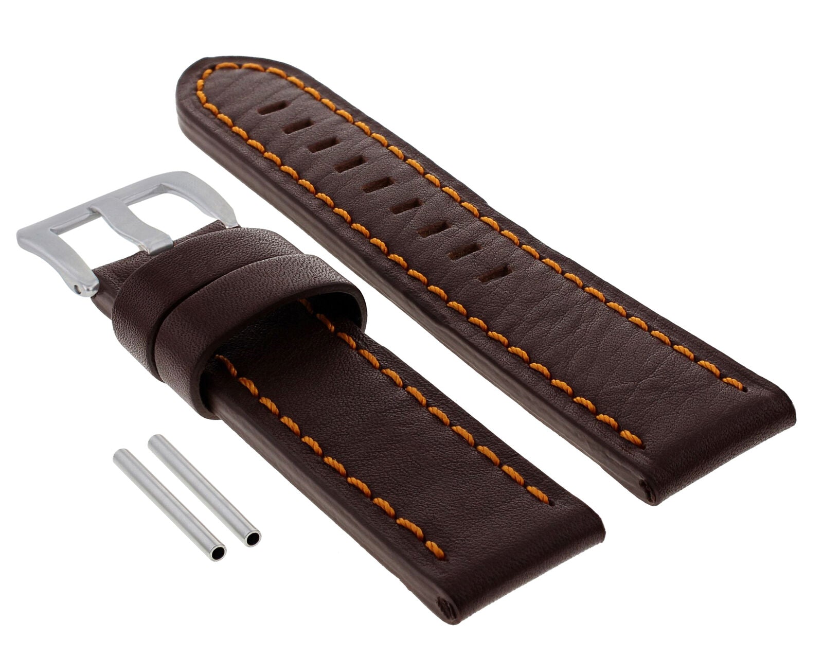 20MM COW LEATHER WATCH BAND STRAP FOR ANONIMO WATCH  DARK BROWN ORANGE STITCH