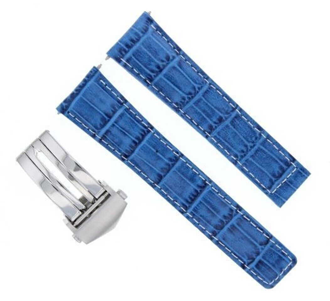 22MM LEATHER WATCH BAND STRAP CLASP FOR TAG HEUER CARERRA MONACO 3TC - BLACK