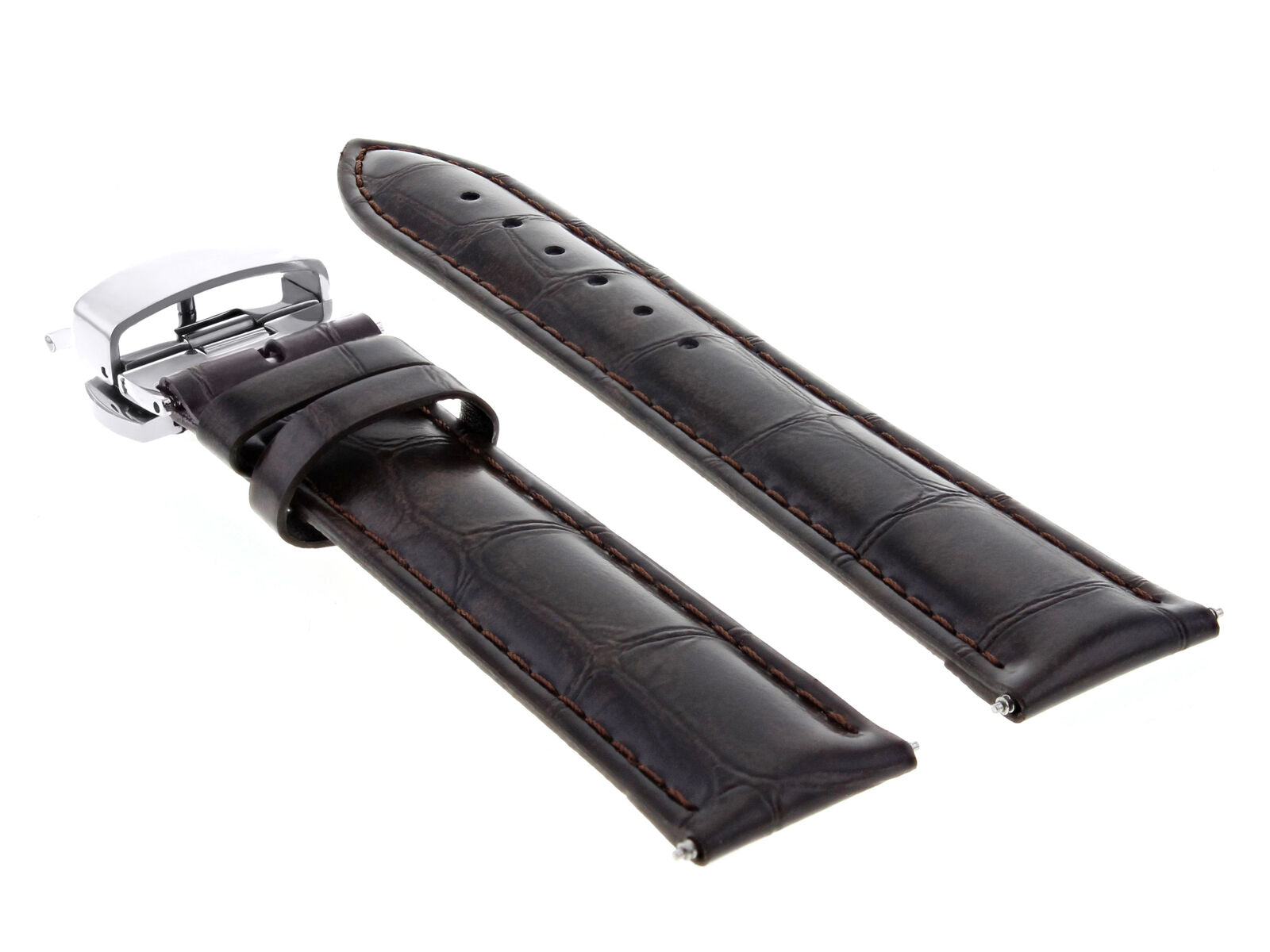 22MM LEATHER WATCH BAND STRAP DEPLOYMENT CLASP BUCKLE FOR BREITLING D/BROWN