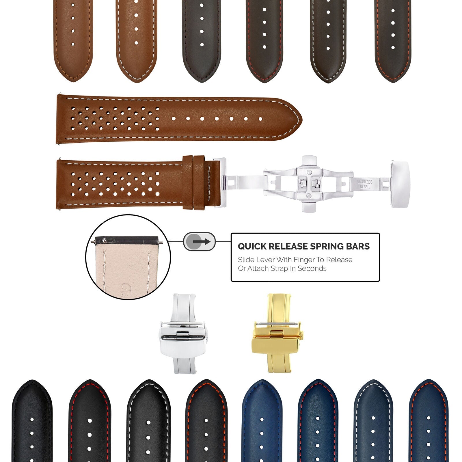 PERFORAT LEATHER WATCH BAND STRAP FOR OMEGA EZ RELEASE - 24MM