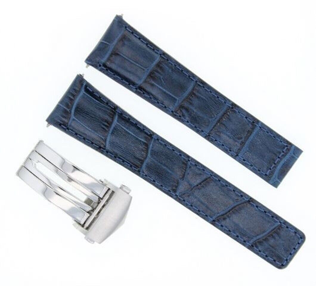 22MM LEATHER WATCH BAND STRAP CLASP FOR TAG HEUER CARERRA MONACO 3TC - BLACK