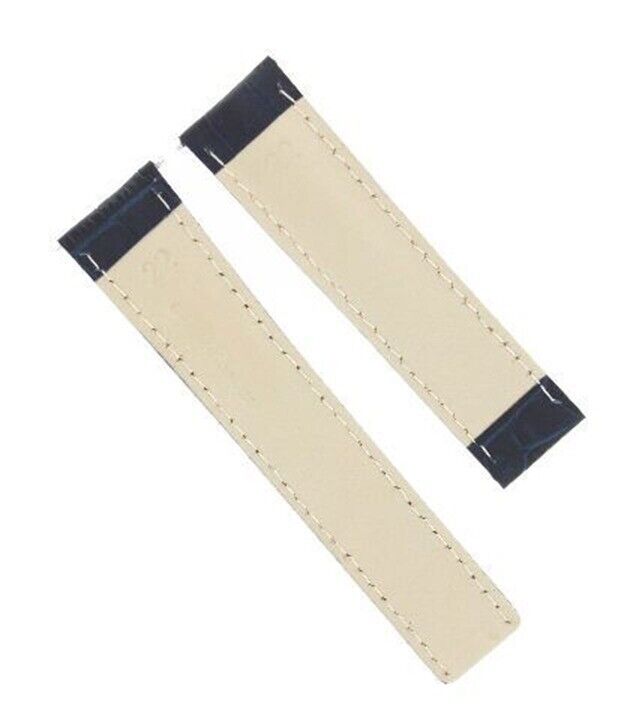 22MM LEATHER STRAP SMOOTH BAND FOR BREITLING PILOT DEPLOYMENT CLASP BRUSH BLUE