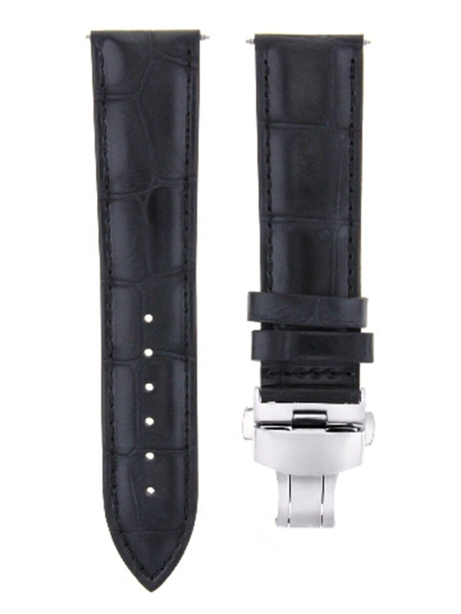 19MM LEATHER WATCH STRAP BAND BRACELET DEPLOYMENT BUCKLE CLASP FOR IWC BLACK