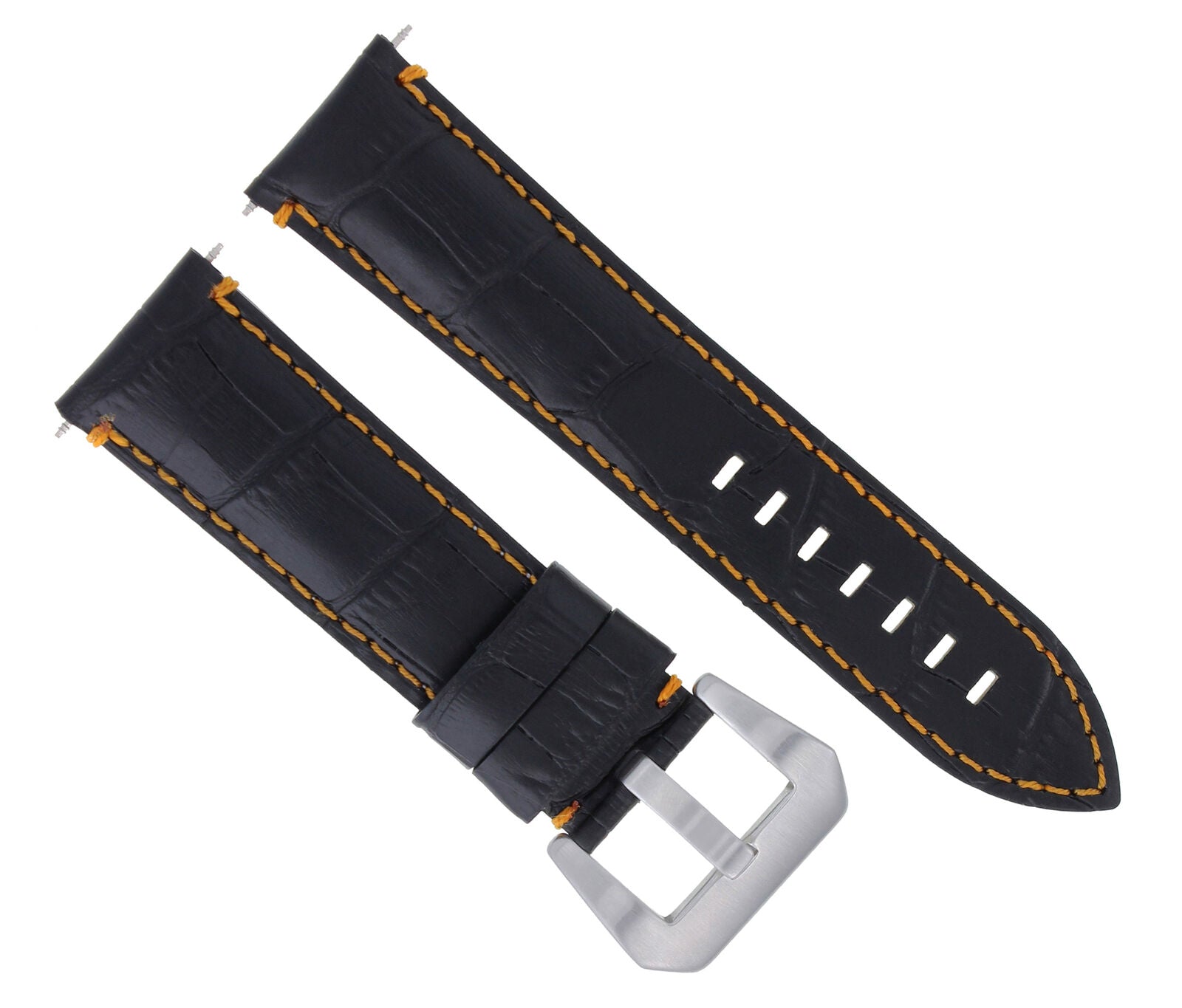 24MM LEATHER WATCH BAND STRAP FOR ANONIMO WATCH BLACK ORANGE STITCHING