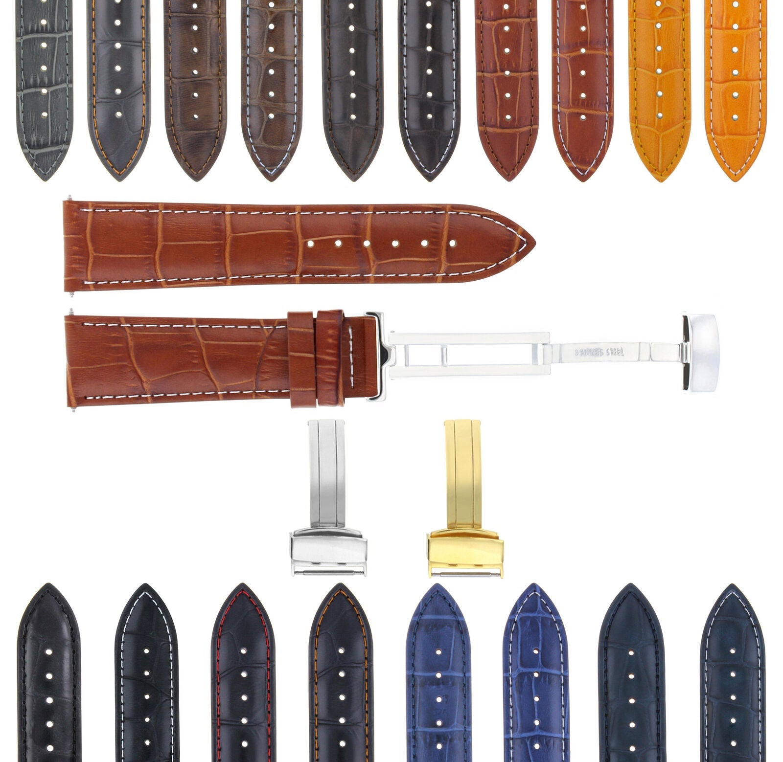 LEATHER BAND STRAP DEPLOYMENT CLASP FOR TISSOT PRC200 20MM