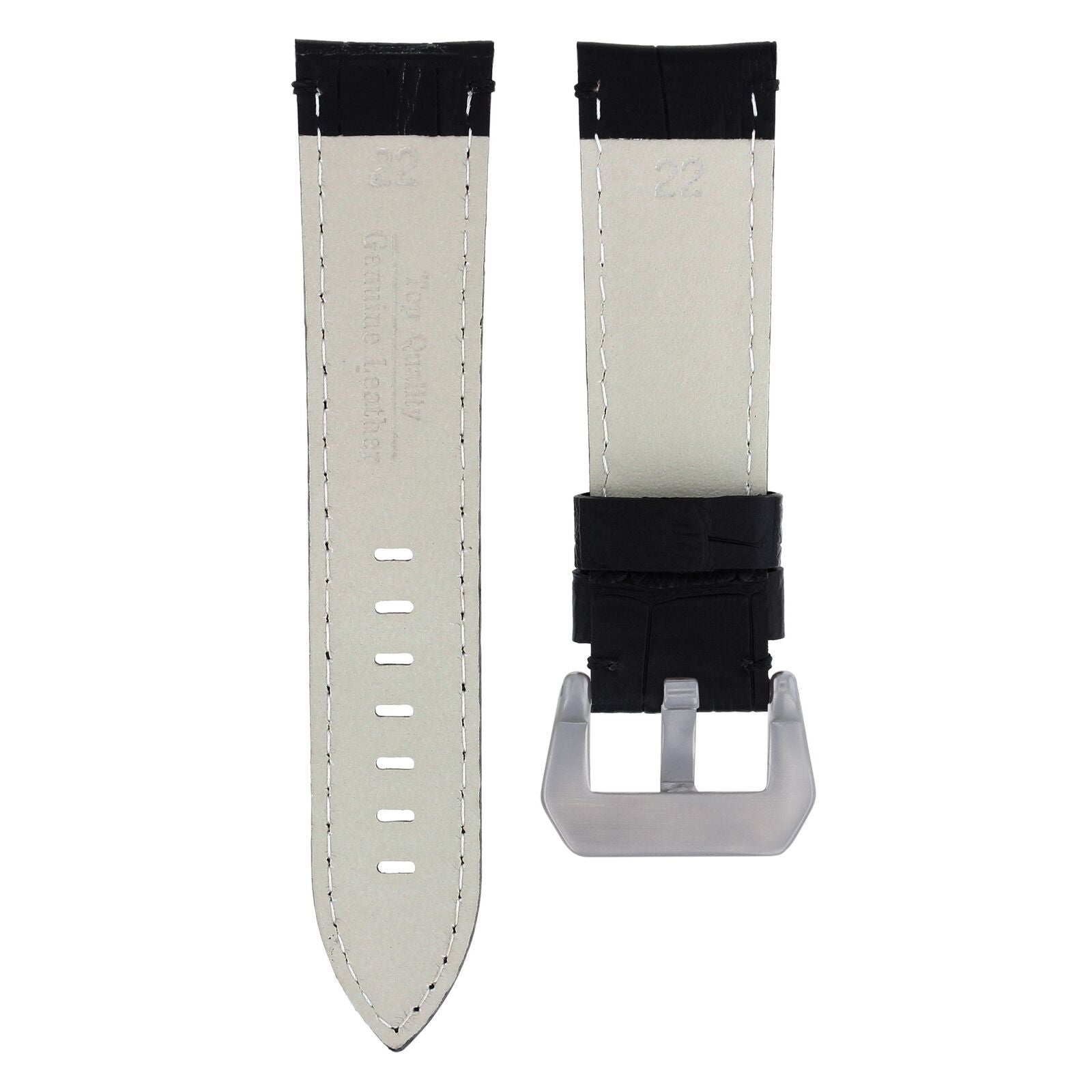 22MM GENUINE LEATHER WATCH BAND STRAP FOR ANONIMO WATCH BLACK WHITE STITCHING