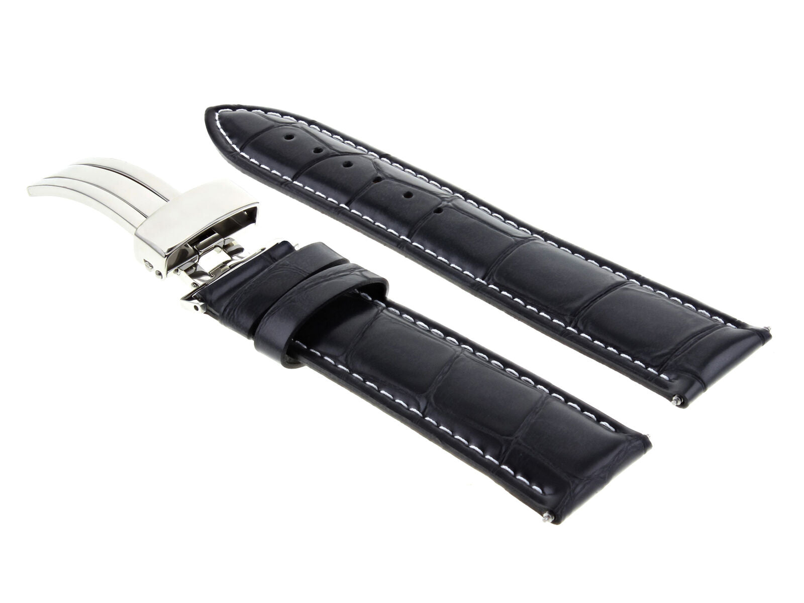 24MM LEATHER WATCH STRAP BAND DEPLOYMENT CLASP FOR KENNETH COLE WATCH BLACK