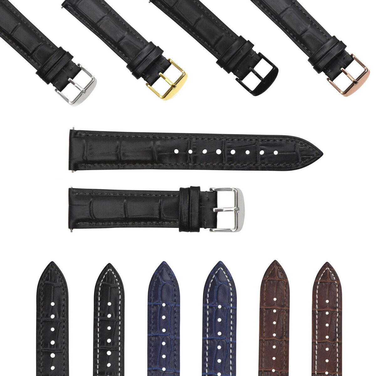 16-18-19-20-22-24MM LEATHER WATCH BAND STRAP DEPLOYMENT CLASP QUICK RELEASE LONG