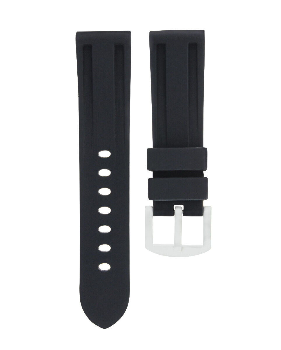 24MM SOFT RUBBER BAND STRAP FOR PAM PANERAI 44MM GMT WATCH PRE-V-BUCKLE BLACK