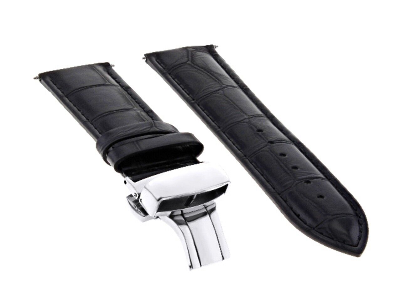 20MM LEATHER WATCH BAND STRAP DEPLOYMENT BUCKLE CLASP FOR RAYMOND WEIL BLACK