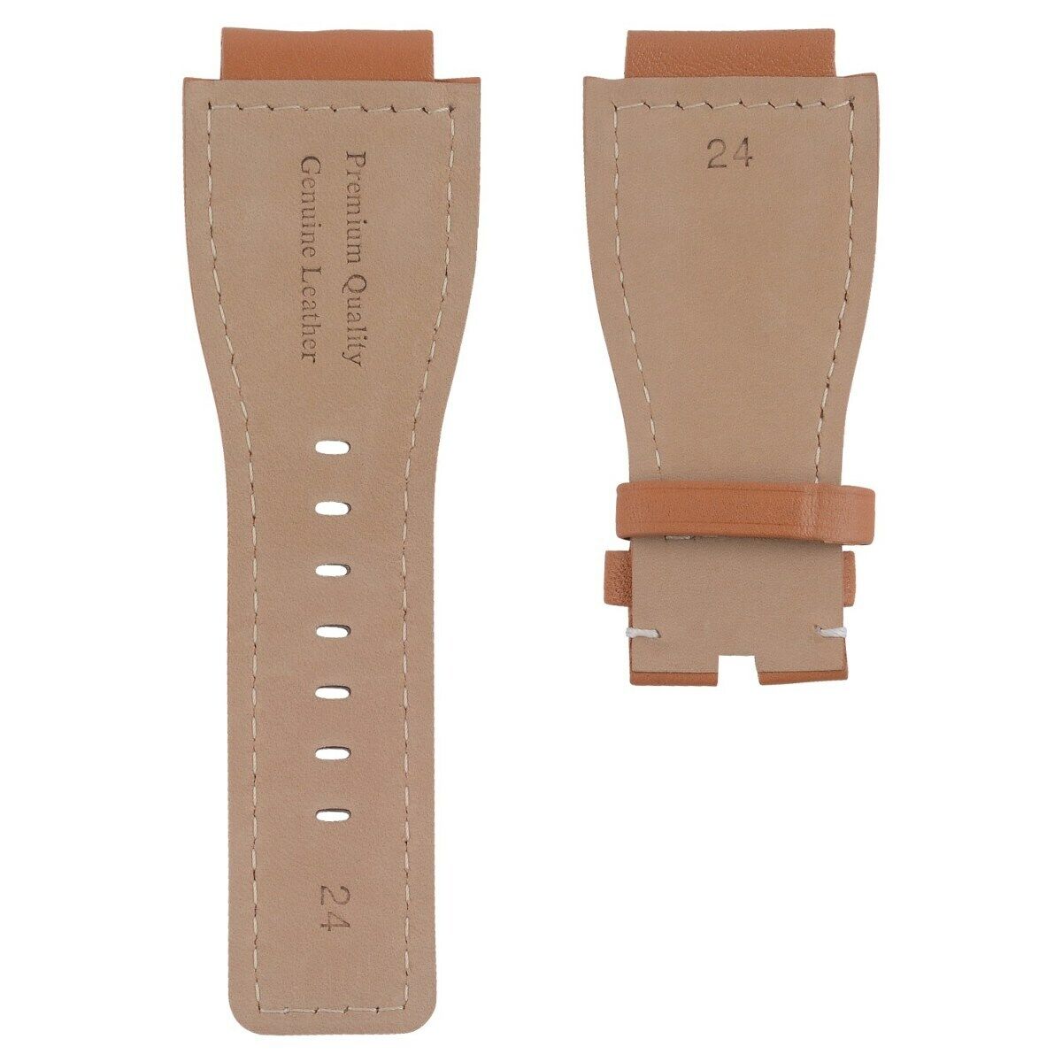 24MM GENUINE LEATHER STRAP SMOOTH BAND FOR BELL & ROSS BR-01-03 TAN ORANGE STIT