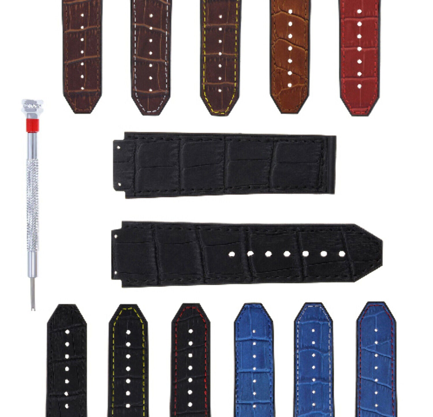 24MM ALLIGATOR LEATHER RUBBER BAND STRAP FOR 44-45MM HUBLOT BIG BANG SCREWDRIVER