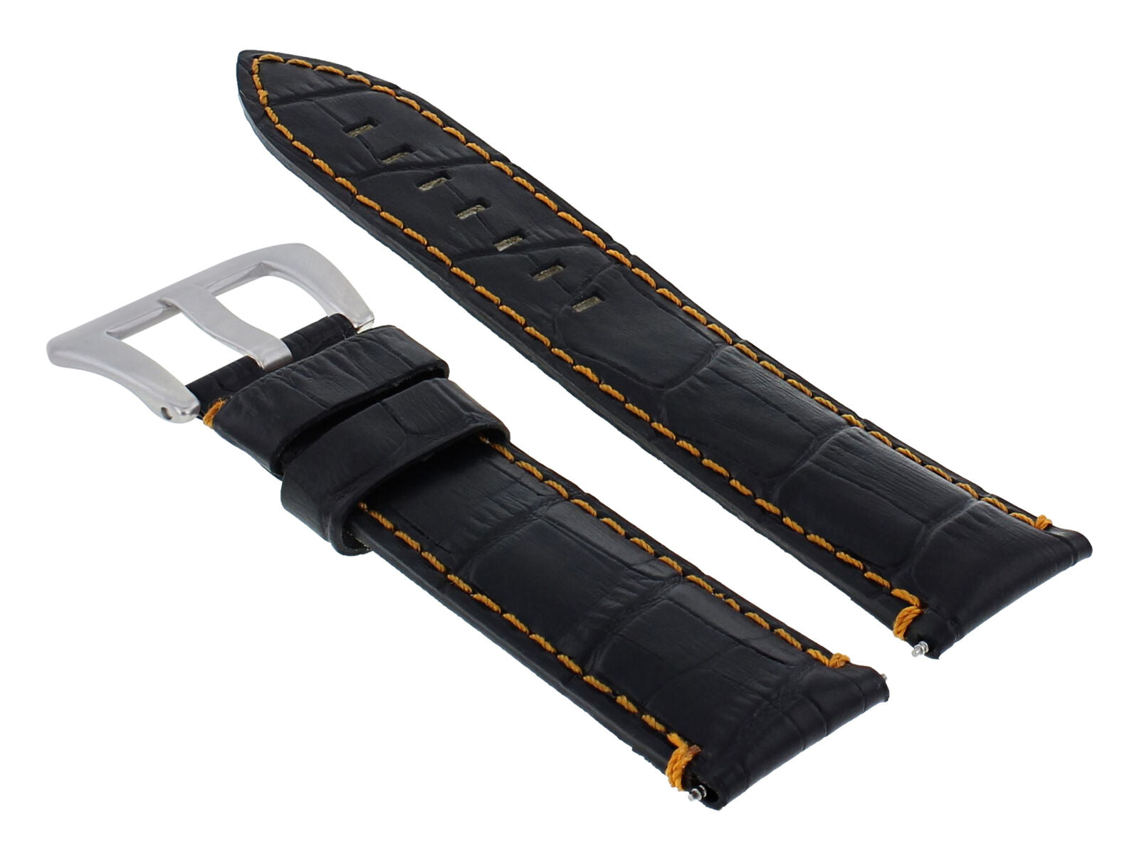 22MM GENUINE LEATHER WATCH BAND STRAP FOR BREITLING NAVITIMER, BLACK ORANGE STIT