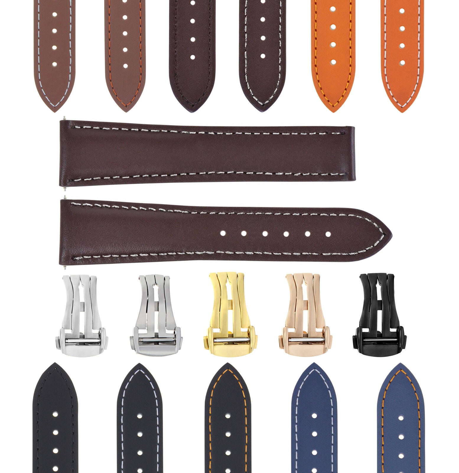 LEATHER WATCH BAND STRAP DEPLOYMENT BUCKLE  FOR ANY BRAND WATCH - 22MM