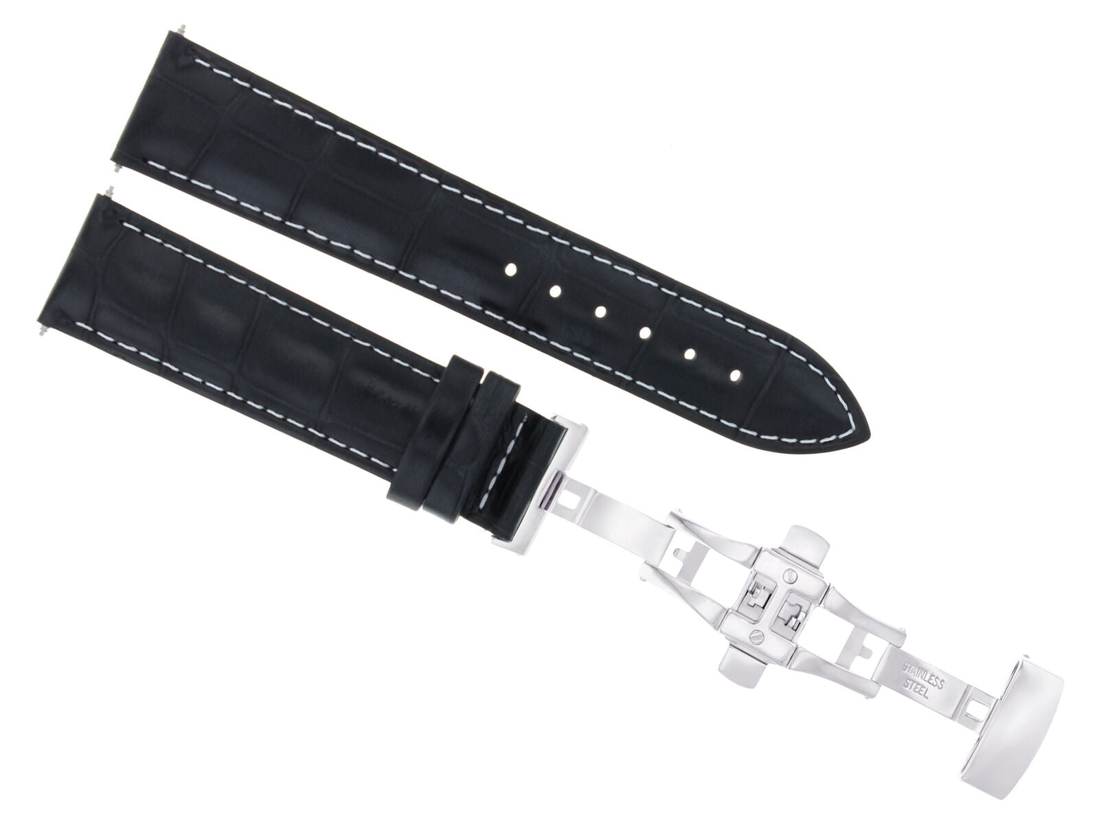 18MM LEATHER BAND STRAP FOR 36MM SEIKO 5 SBGF009 DEPLOYMENT CLASP BLACK WS