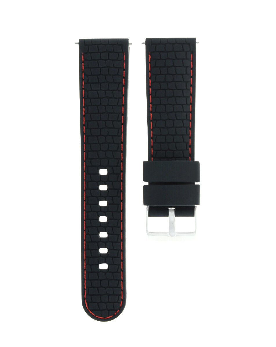 22MM RUBBER DIVER BAND STRAP FOR MENS FERRARI WATCH BLACK RED STITCH TOP QUALITY