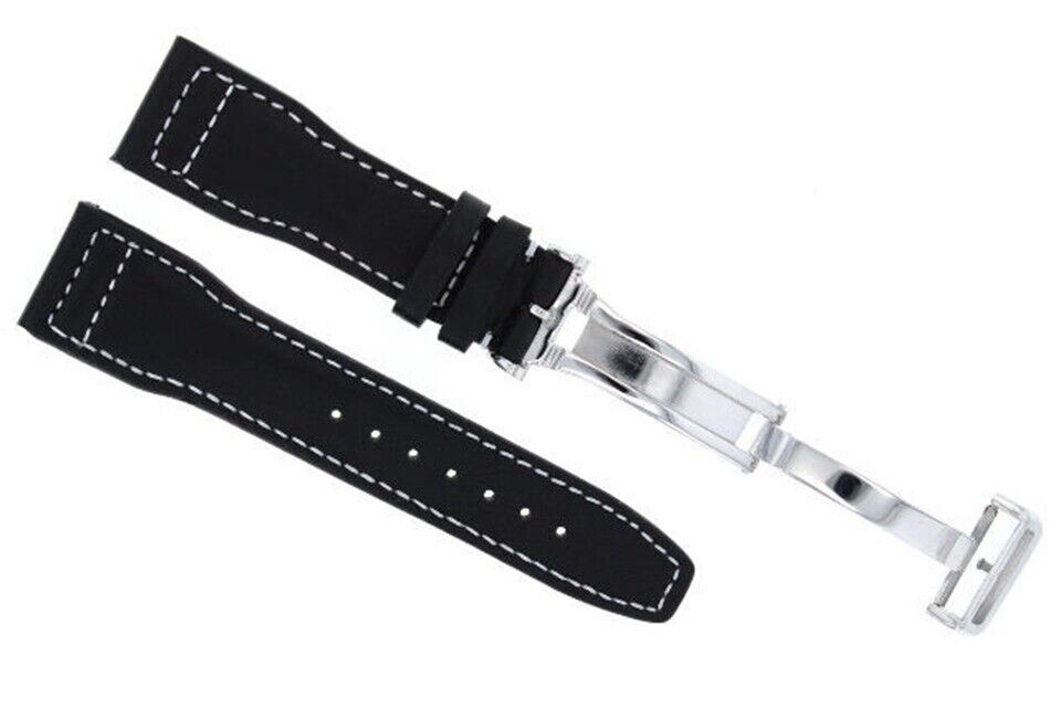 22MM LEATHER WATCH STRAP BAND DEPLOYMENT FOR IWC PILOT TOP GUN SHINY CLASP BLACK