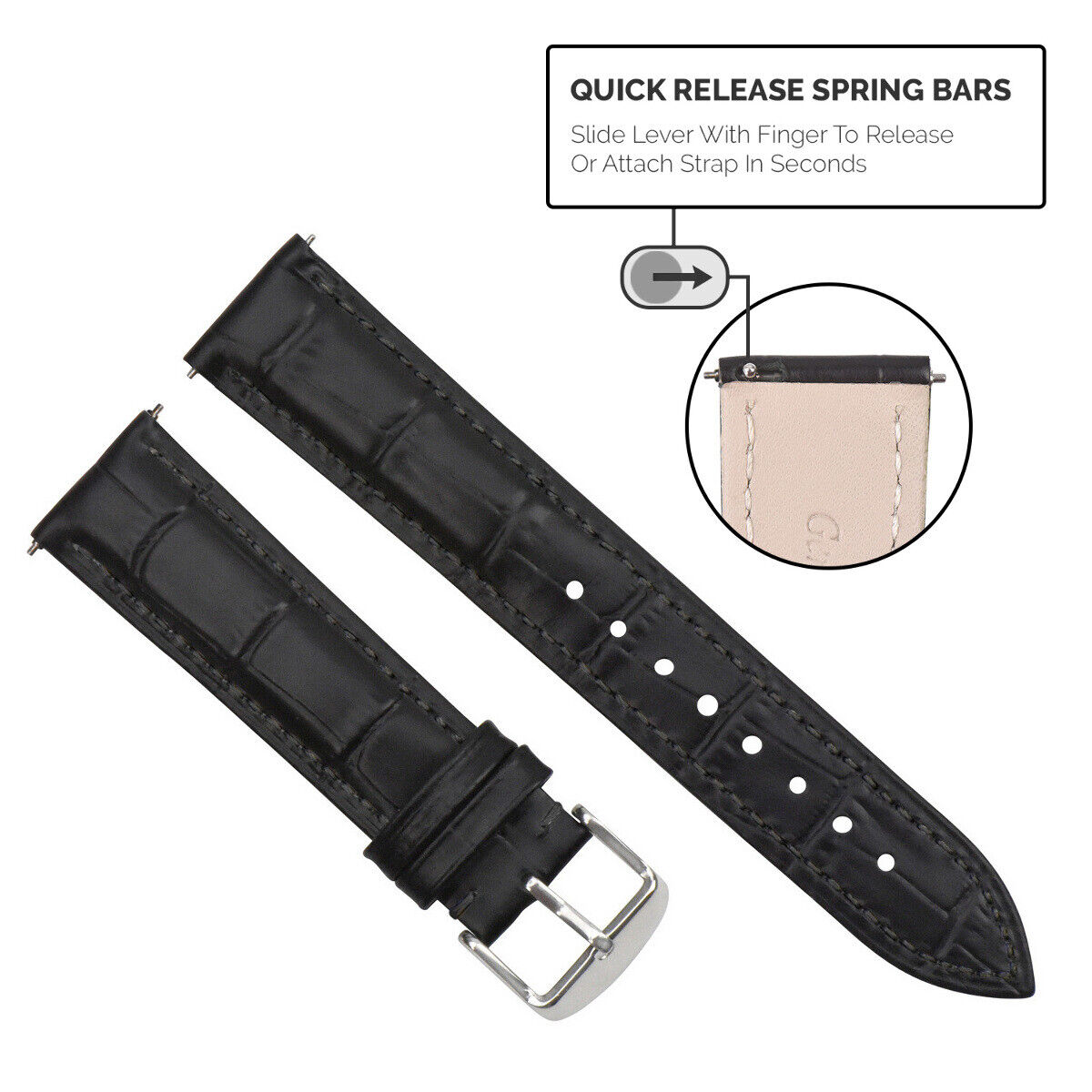 LEATHER WATCH BAND STRAP-QUICK RELEASE FOR SEIKO 5 KINETIC - 24MM