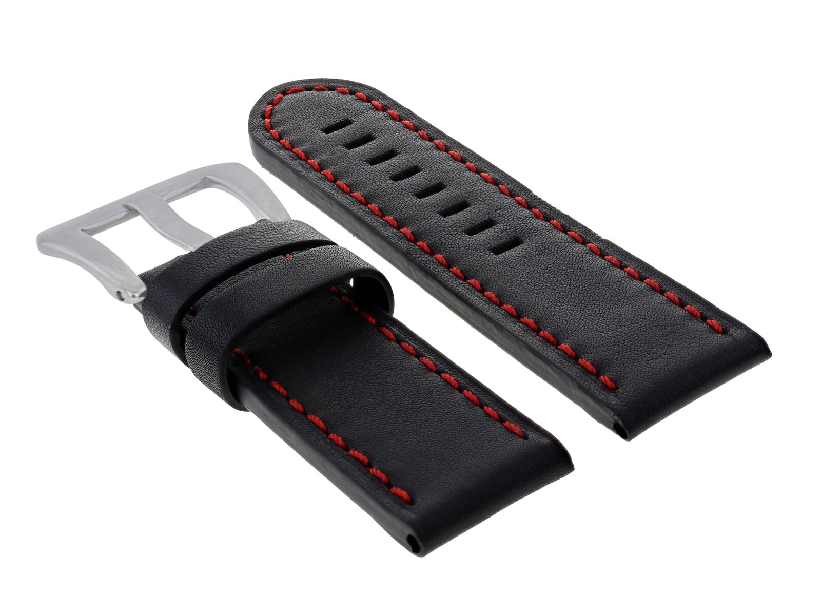 20MM PAM LEATHER WATCH BAND STRAP FOR 40MM PANERAI LUMINOR BLACK RED STICHING
