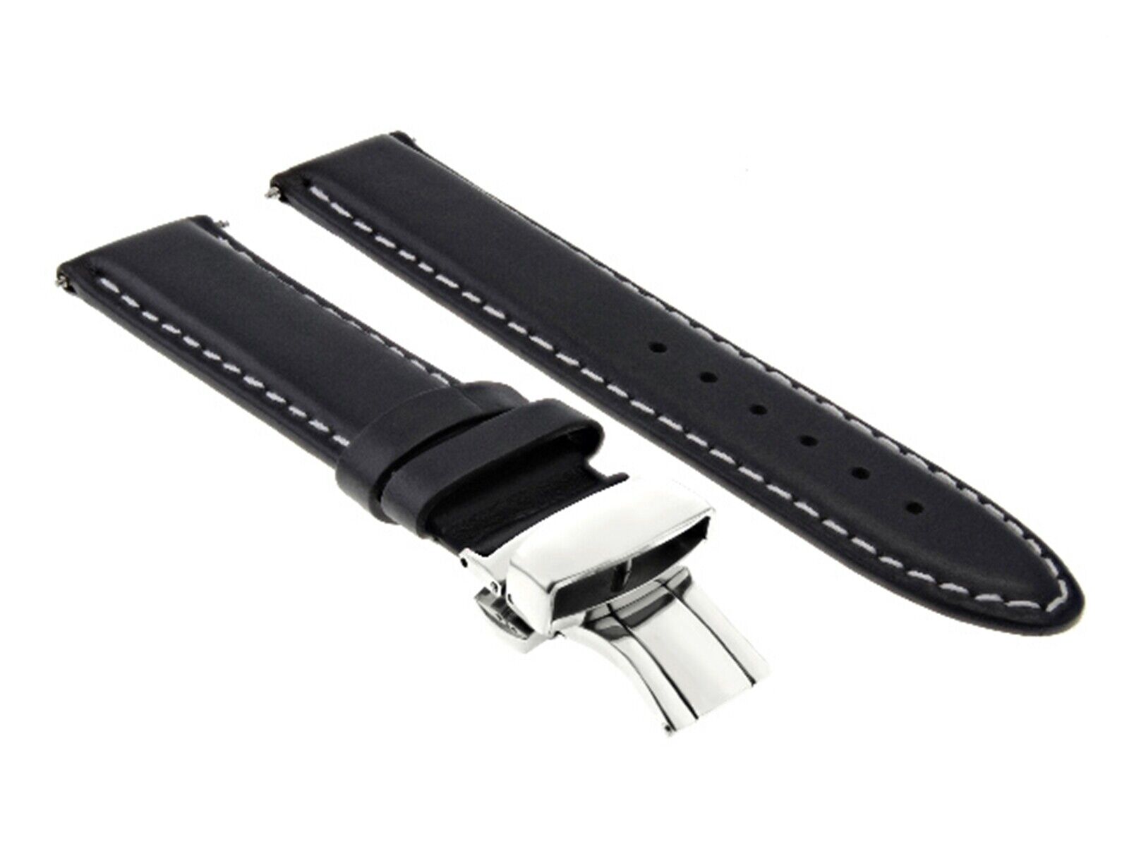 24MM SMOOTH LEATHER WATCH STRAP BAND DEPLOYMENT FOR SONY SMART WATCH 2 II BLACK