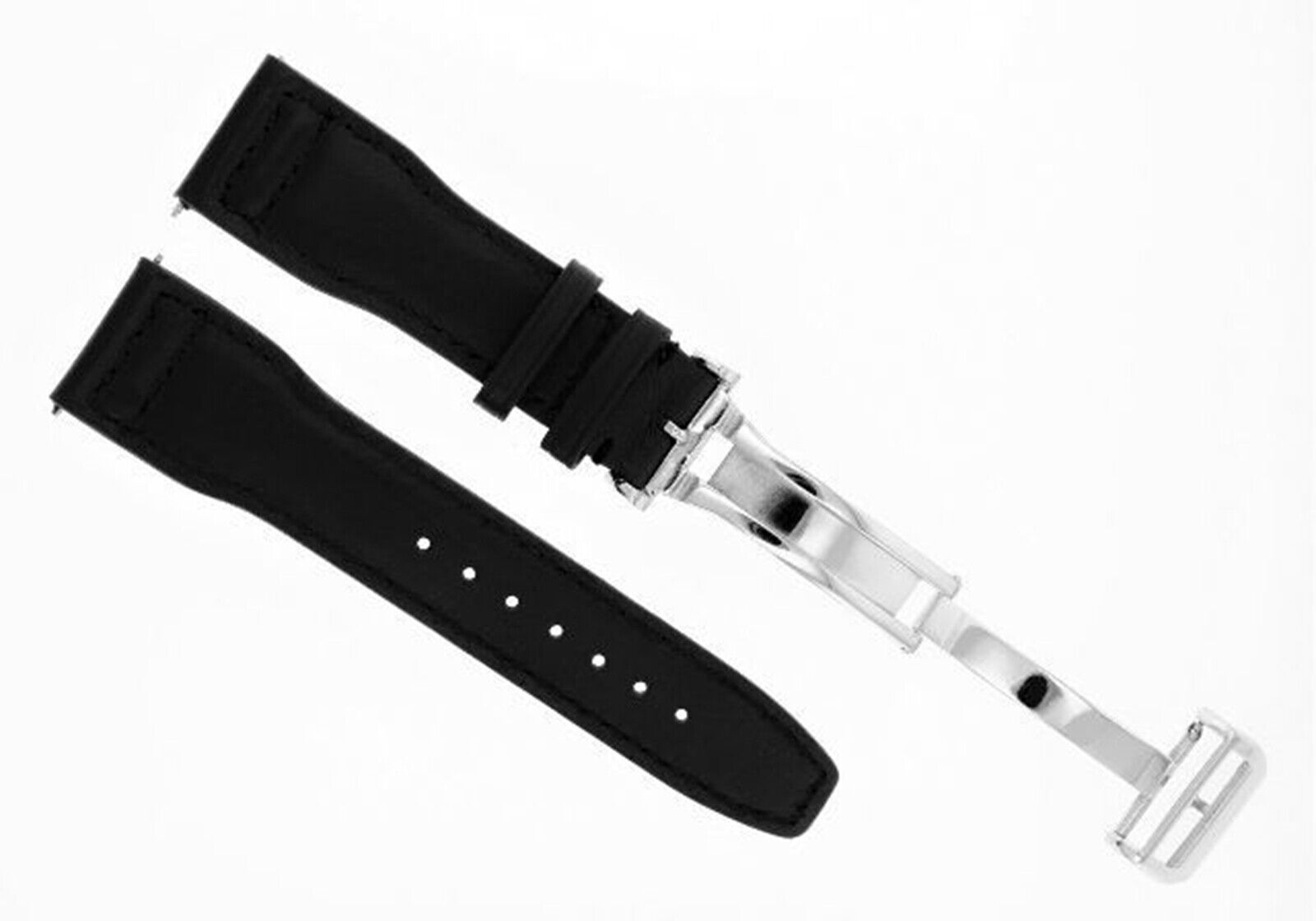 22MM LEATHER WATCH STRAP BAND DEPLOYMENT CLASP FOR IWC PILOT TOP GUN BLACK SHINY