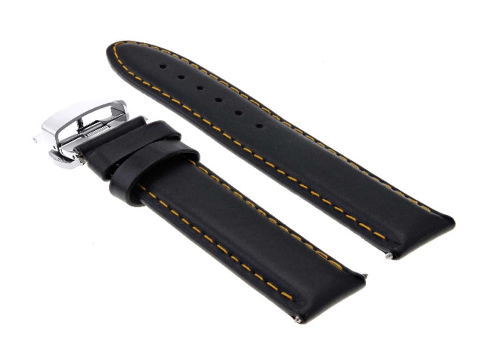 20MM SMOOTH LEATHER WATERPROOF STRAP BAND FOR BREITLING DEPLOYMENT BLACK OS