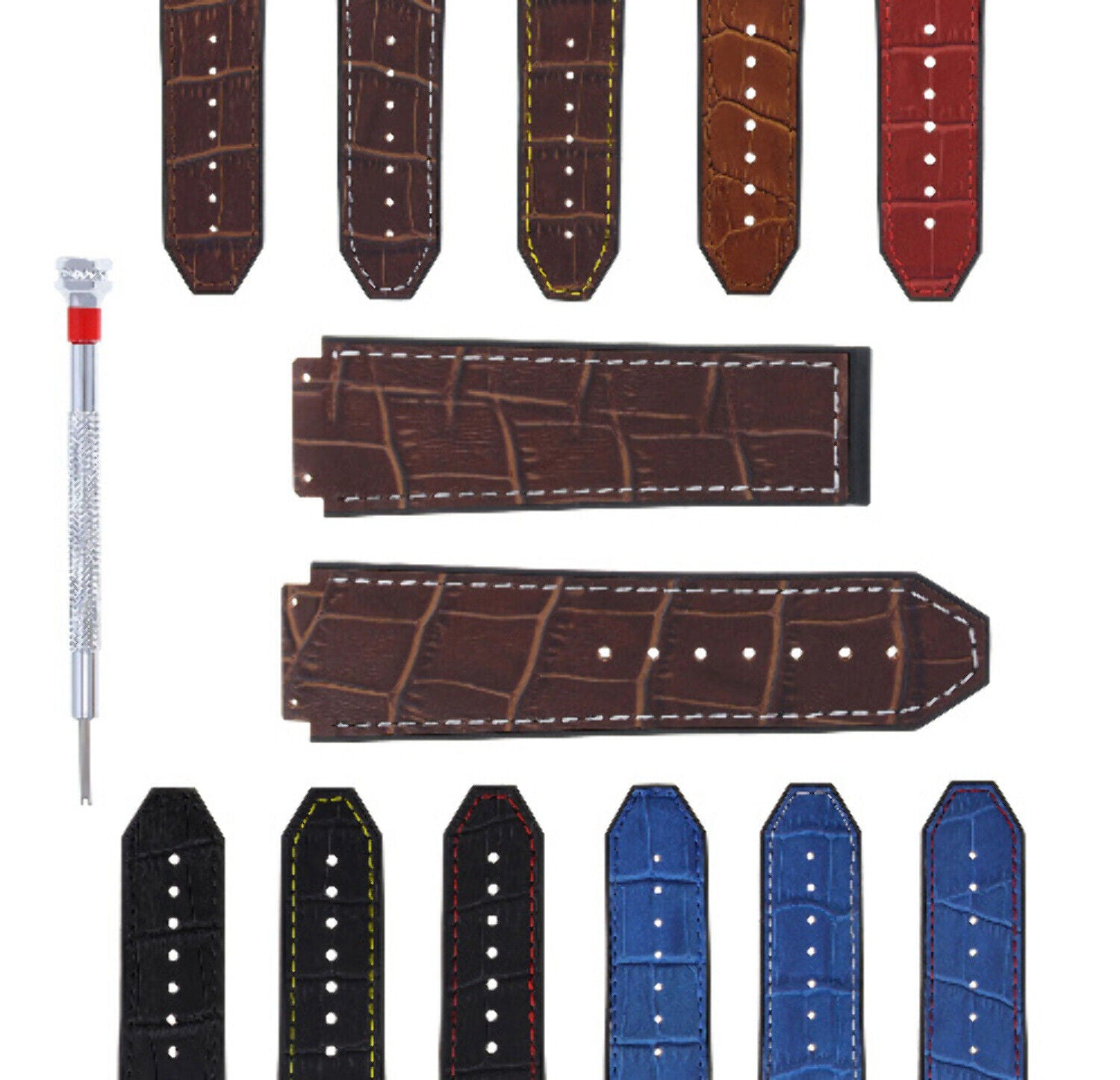 24MM ALLIGATOR LEATHER RUBBER BAND STRAP FOR 44-45MM HUBLOT BIG BANG SCREWDRIVER