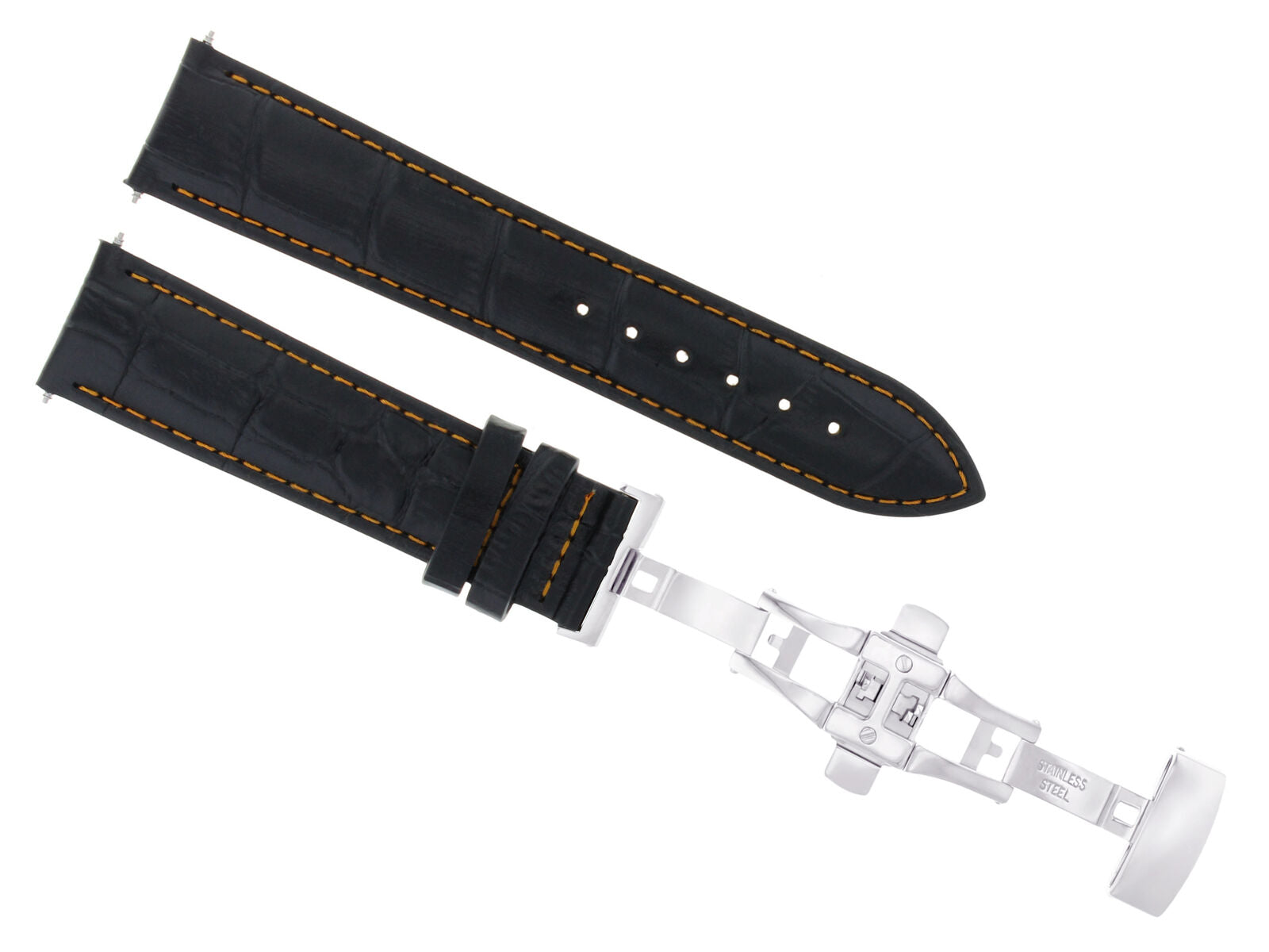 19MM LEATHER WATCH BAND STRAP DEPLOYMENT CLASP FOR MONTBLANC BLACK ORANGE STITCH