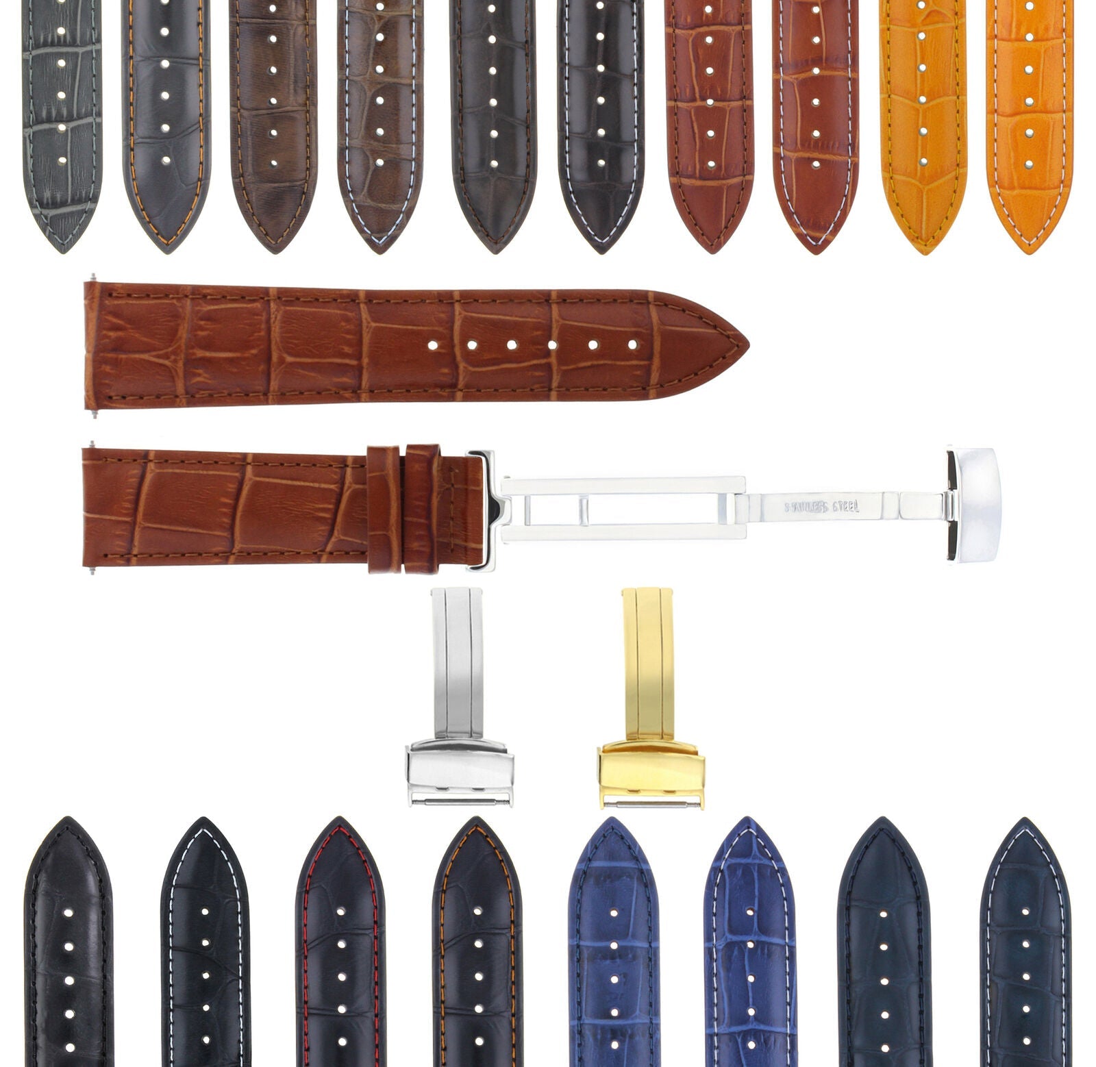 LEATHER BAND STRAP DEPLOYMENT CLASP FOR TISSOT PRC200 18MM