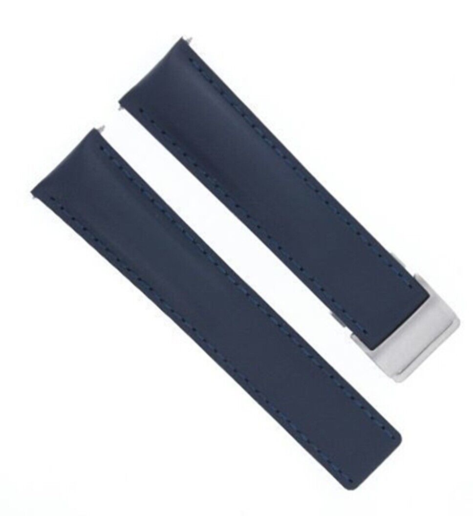 22MM LEATHER STRAP SMOOTH BAND FOR BREITLING PILOT DEPLOYMENT CLASP BRUSH BLUE