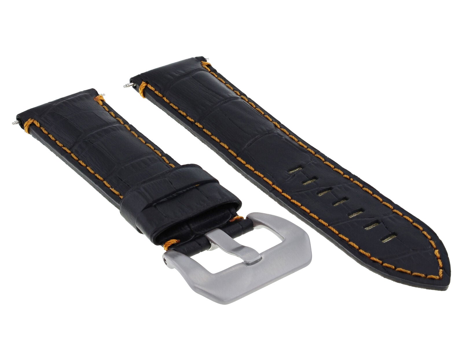 24MM LEATHER WATCH BAND STRAP FOR ANONIMO WATCH BLACK ORANGE STITCHING