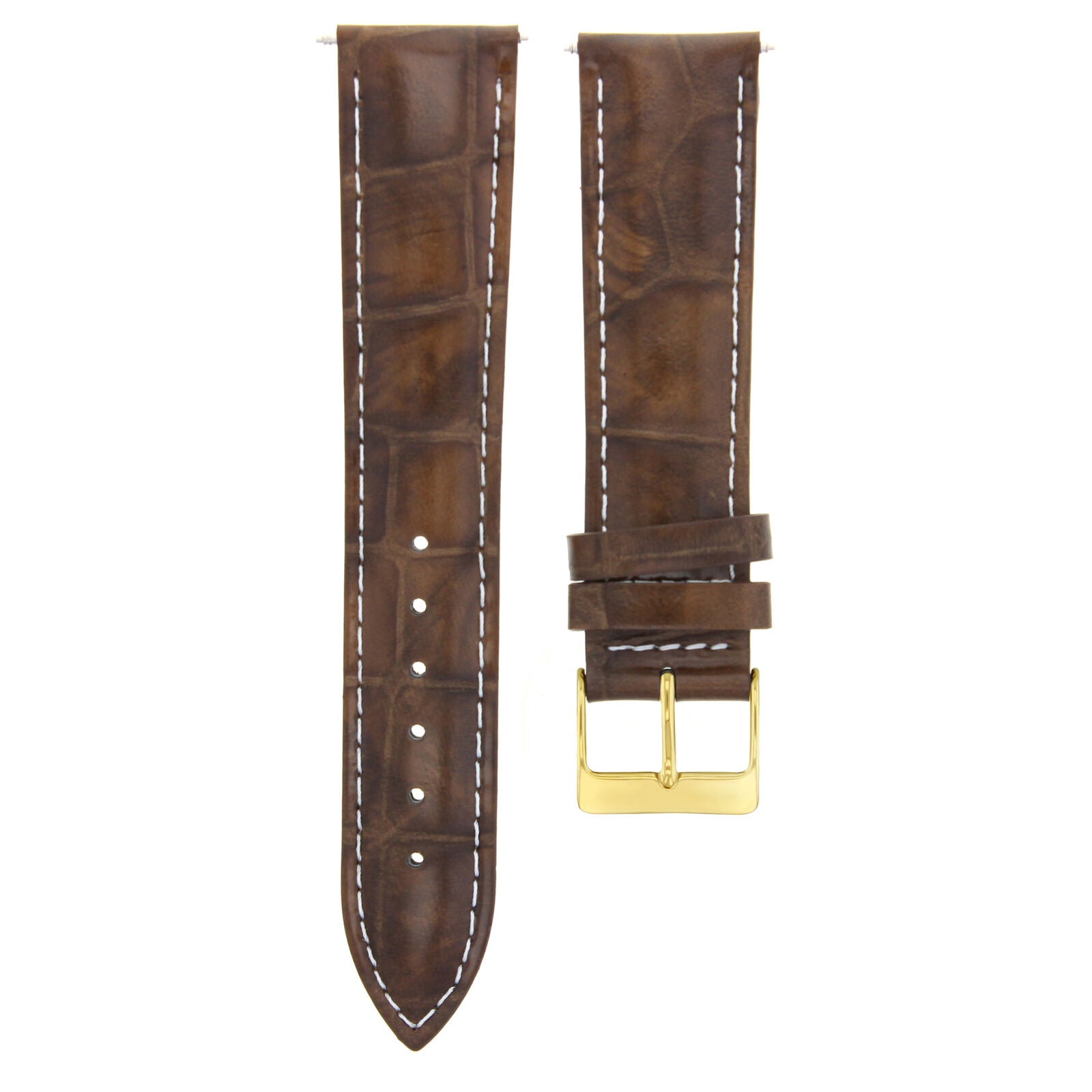 19MM LEATHER WATCH BAND STRAP FOR JAEGER LECOULTRE LIGHT BROWN WHITE ST GOLD