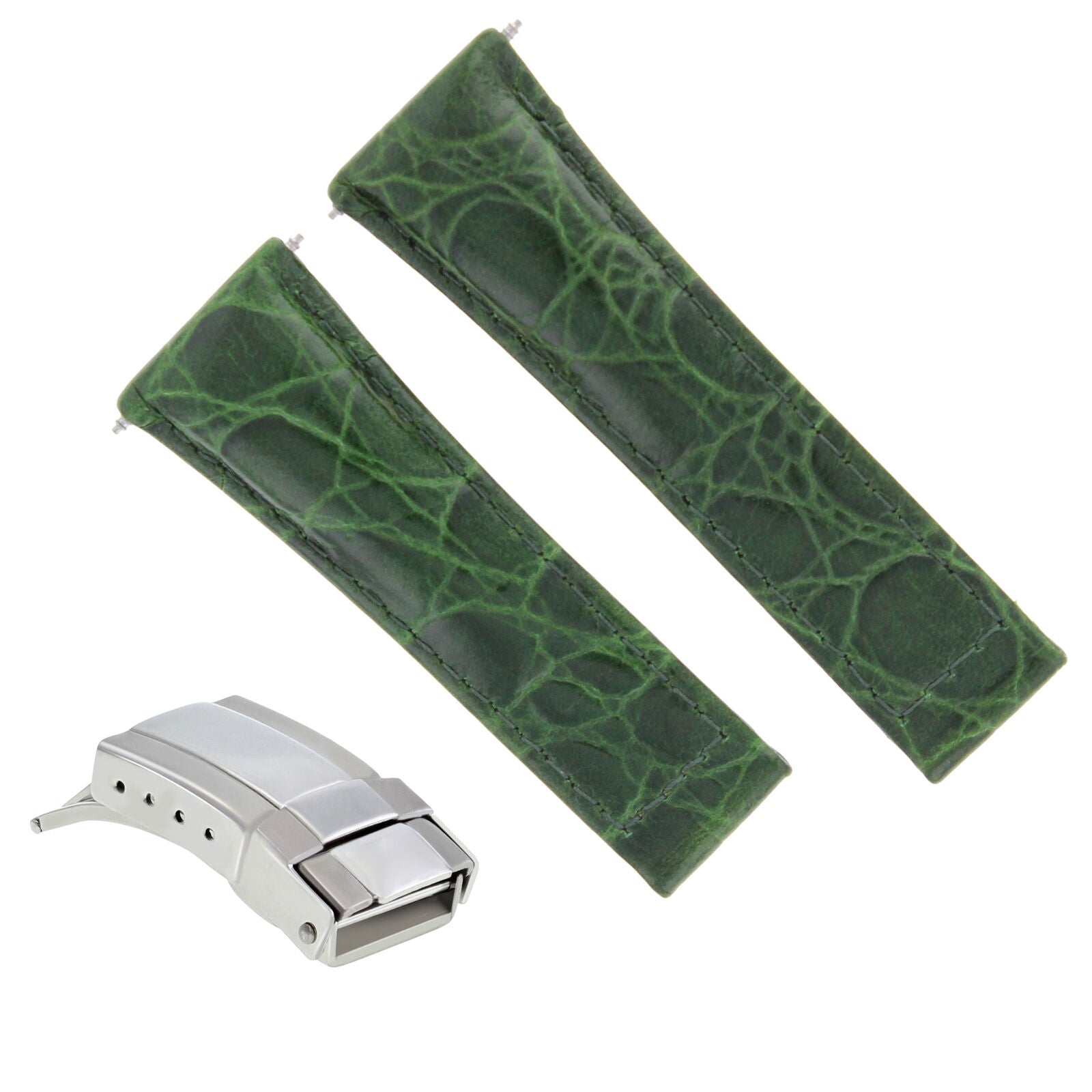 GENUINE LEATHER WATCH STRAP FOR ROLEX DAYTONA SHORT BLACK,TAN,GREEN STEEL