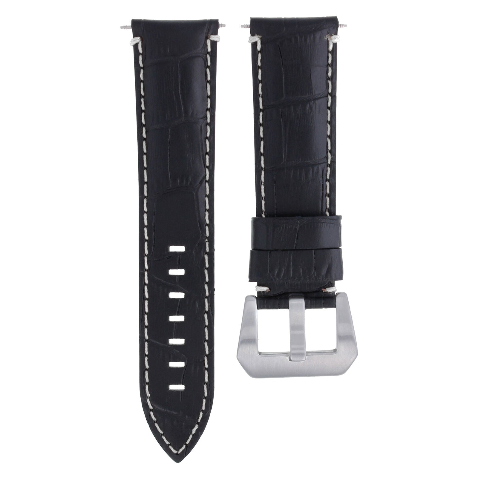 22MM GENUINE LEATHER WATCH BAND STRAP FOR ANONIMO WATCH BLACK WHITE STITCHING