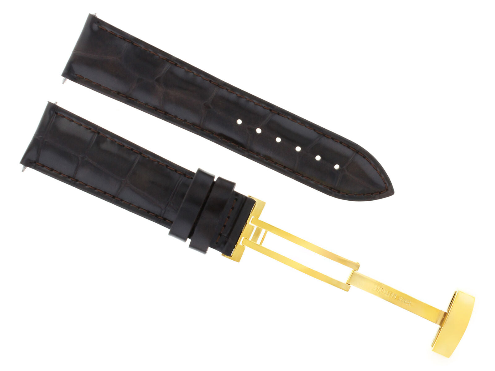 22MM LEATHER WATCH STRAP BAND FOR OMEGA SEAMASTER PLANET CLASP DARK BROWN GOLD