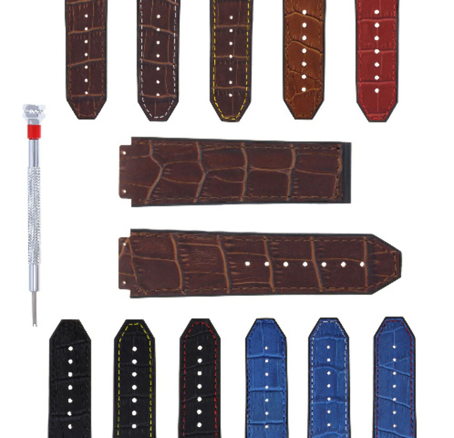 24MM ALLIGATOR LEATHER RUBBER BAND STRAP FOR 44-45MM HUBLOT BIG BANG SCREWDRIVER