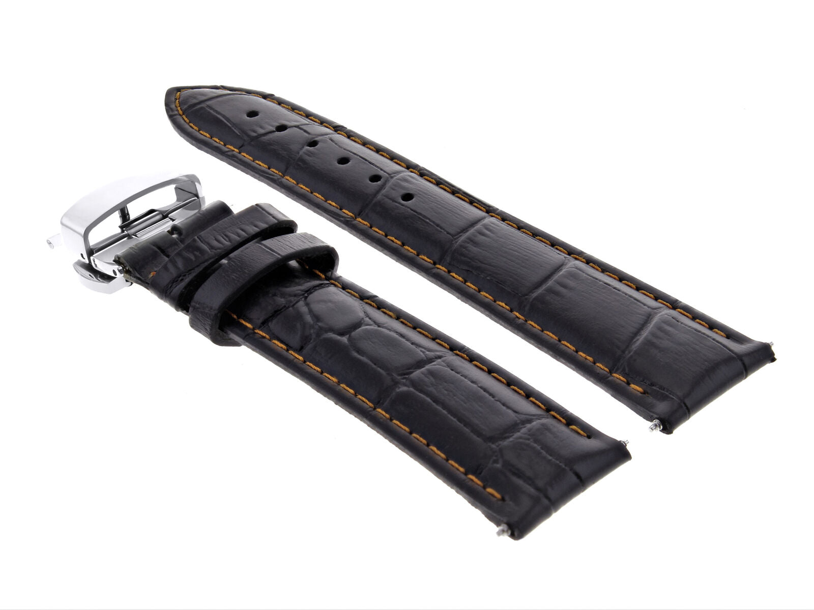 19MM LEATHER WATCH BAND STRAP DEPLOYMENT CLASP FOR MONTBLANC BLACK ORANGE STITCH