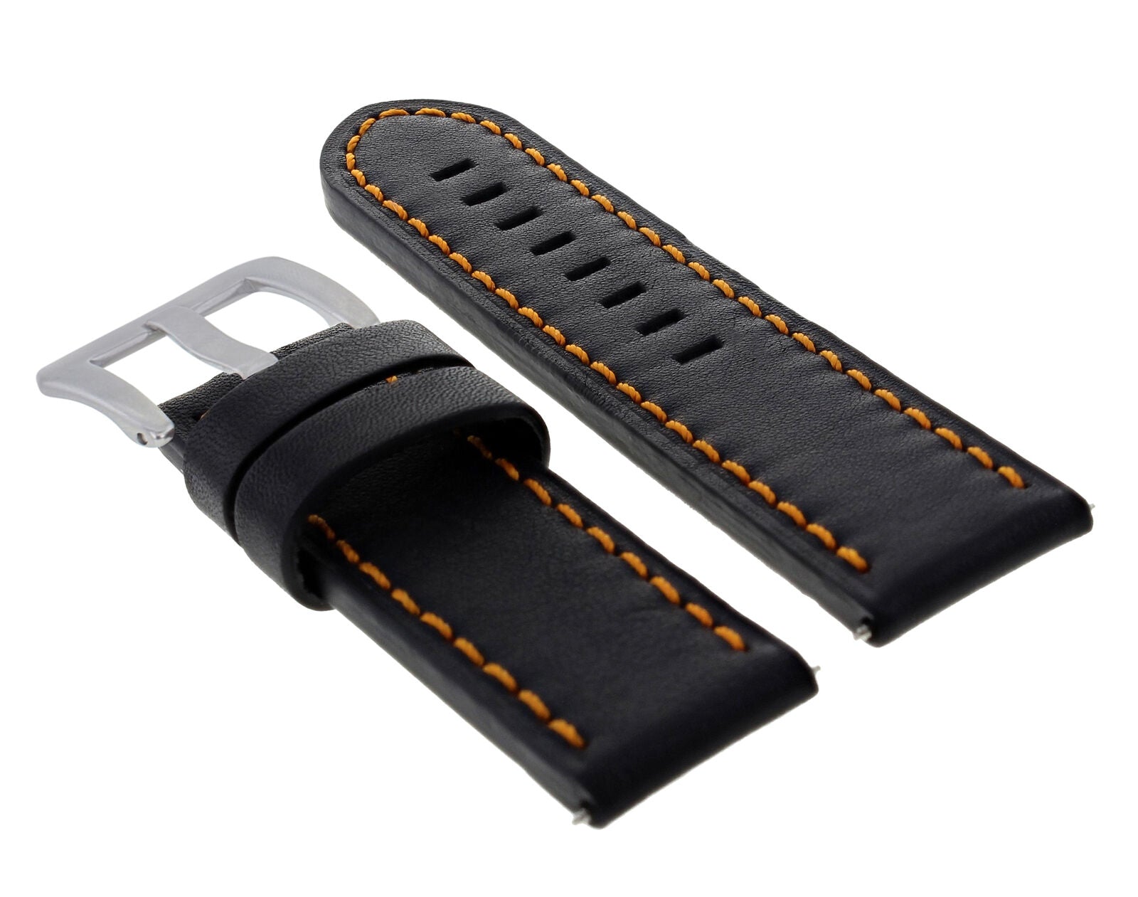 22MM COW LEATHER WATCH BAND STRAP FOR ANONIMO WATCH BLACK ORANGE STITCHING