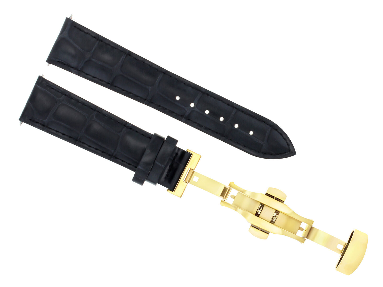 19MM LEATHER STRAP WATCH BAND FOR LONGINES WATCH DEPLOYMENT CLASP BLACK GOLD