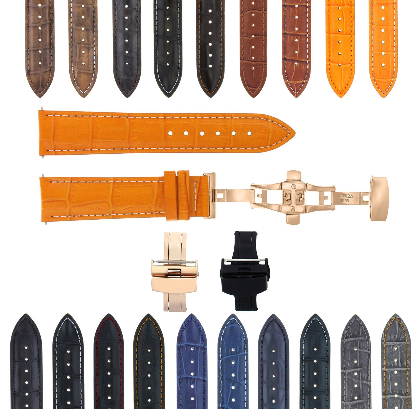 LEATHER WATCH BAND STRAP FOR CITIZEN CLASP ROSE BLACK - 19MM