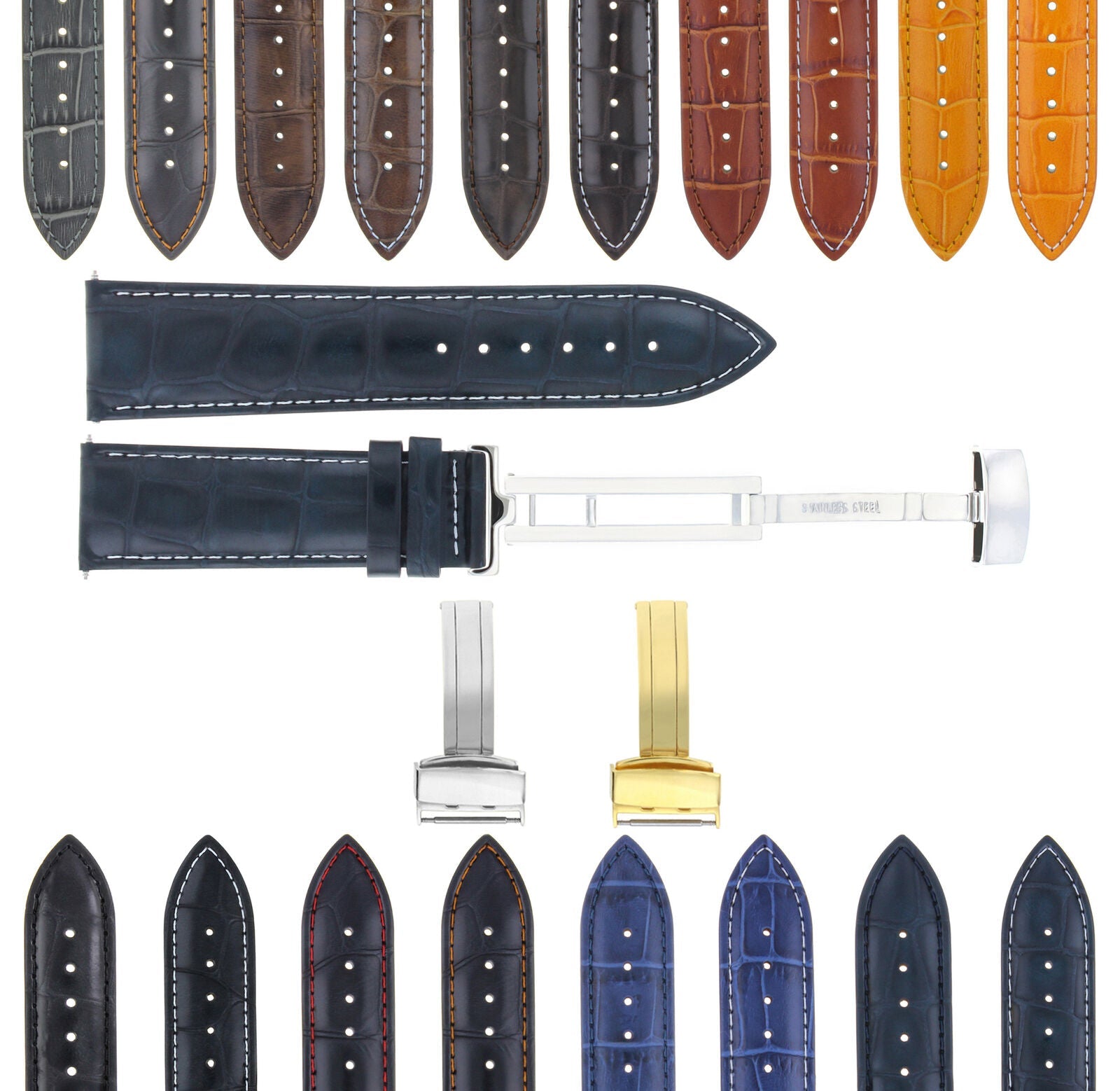 LEATHER BAND STRAP DEPLOYMENT CLASP FOR TISSOT PRC200 18MM