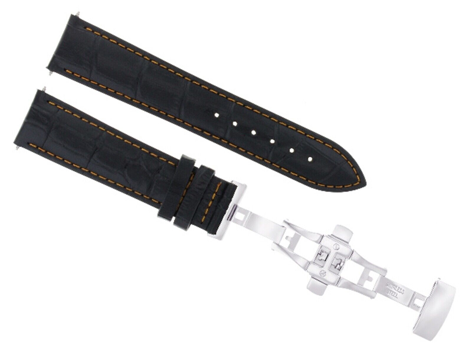 20MM LEATHER WATCH STRAP BAND DEPLOYMENT CLASP BRACELET FOR LONGINES BLACK OS