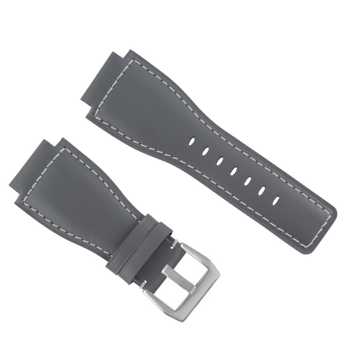 24MM SMOOTH LEATHER WATCH BAND STRAP FOR BELL ROSS BR-01-BR-03 SILVER BUCKLE