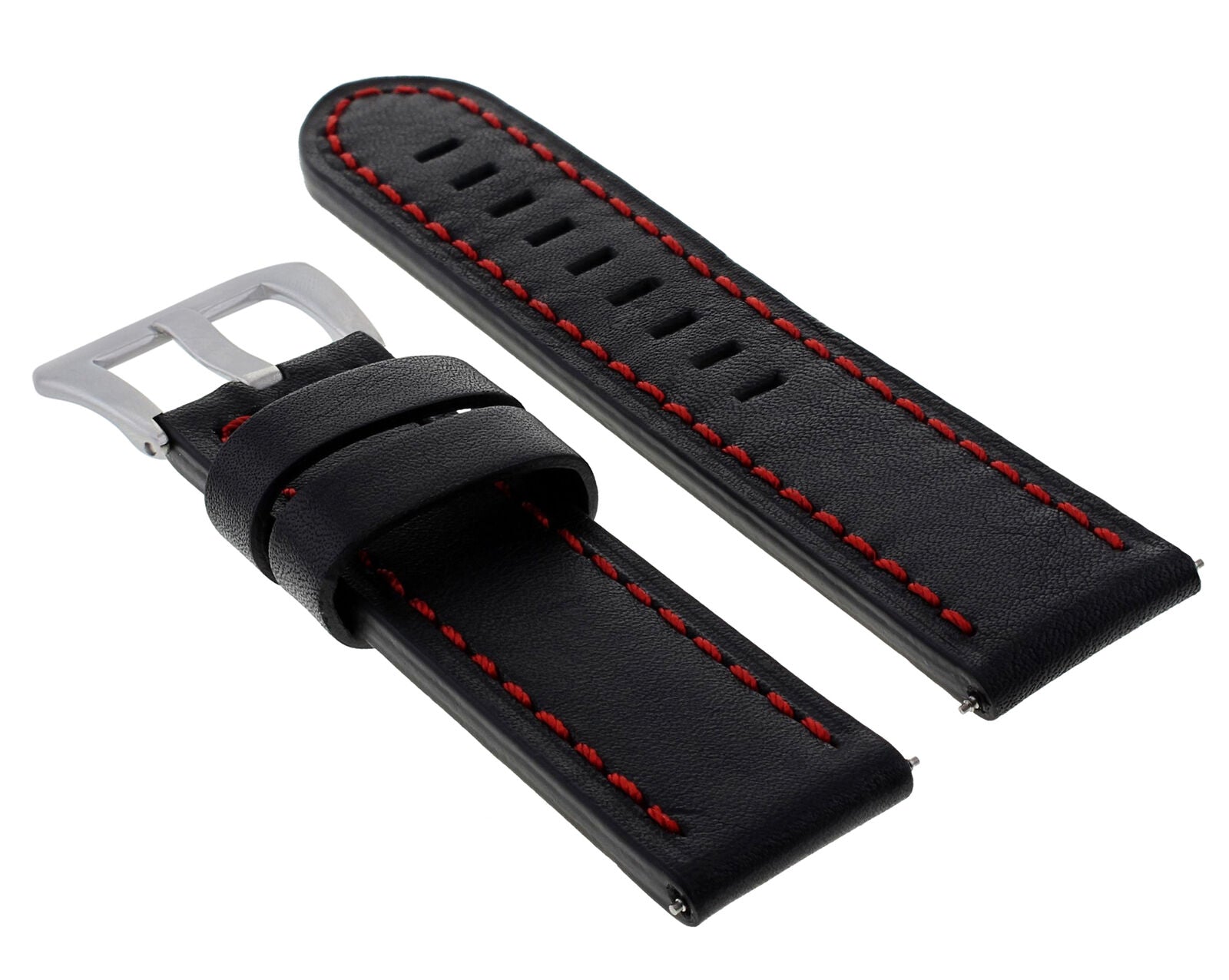 22MM LONG LEATHER WATCH BAND STRAP FOR BREITLING NAVITIMER AVENGER BLACK RED