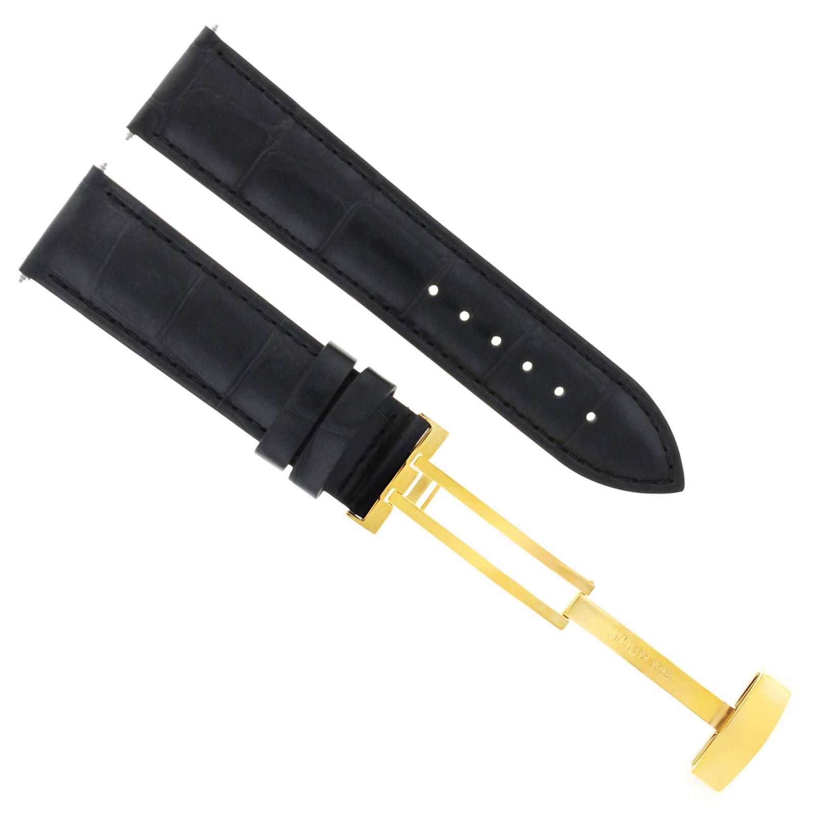 LEATHER WATCH STRAP BAND DEPLOYMENT CLASP FOR BREITLING GOLD 22MM